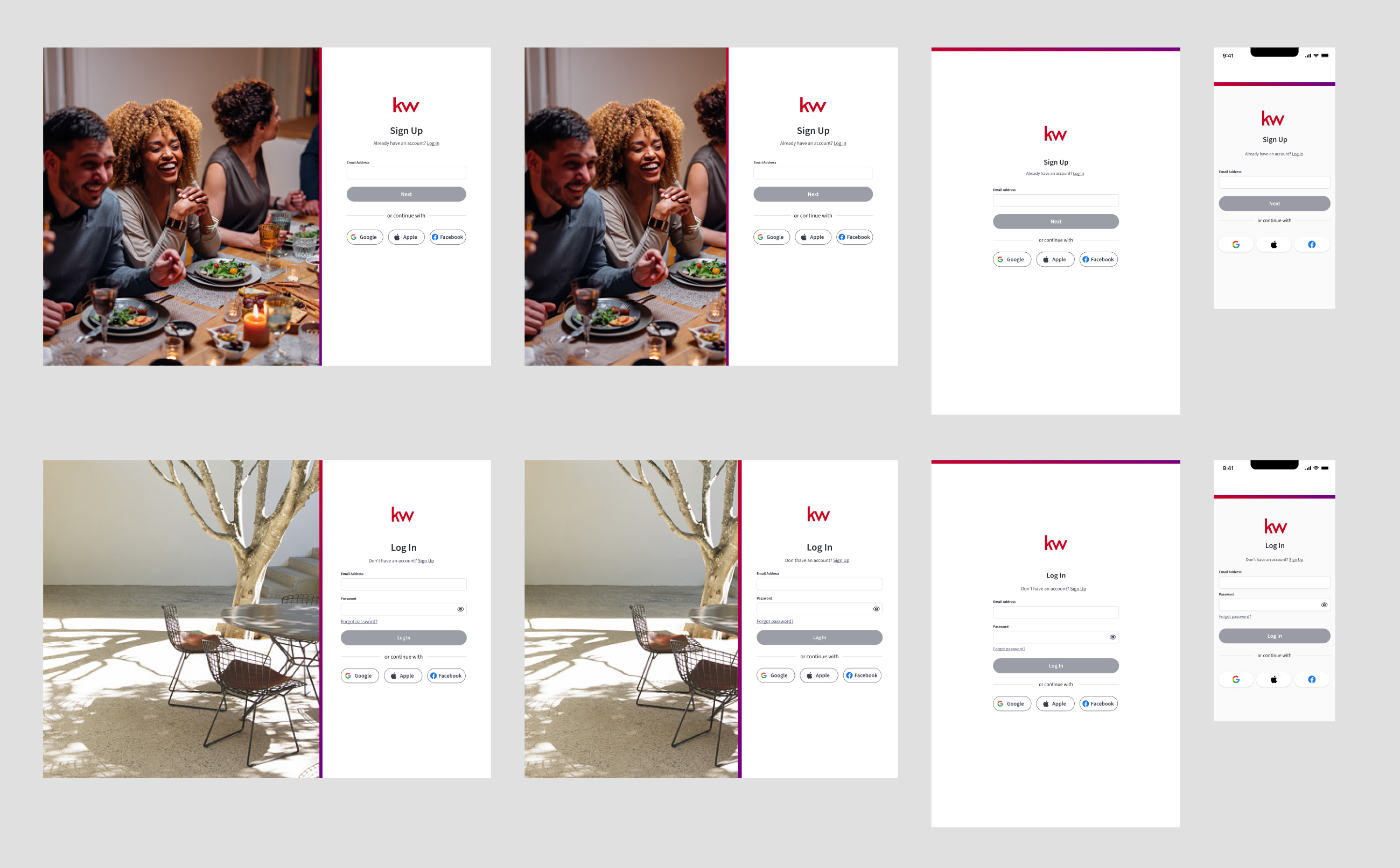 Re-designed log in and sign up
					screens