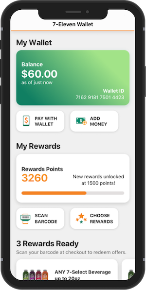 7-Eleven Wallet screen on an iPhone.